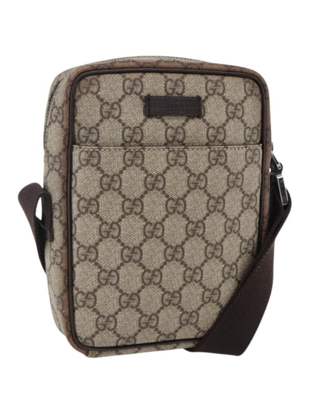 Authentic GUCCI GG Supreme Shoulder Bag PVC Beige Silver 122754